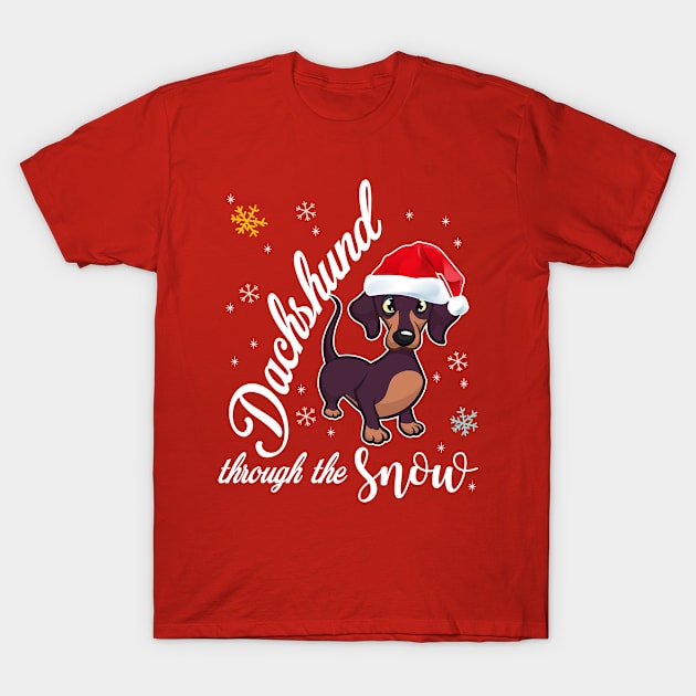 Dachshund Through The Snow Christmas T-Shirt by vamstudio